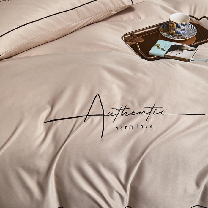 91家纺网 家纺一手货源 找家纺 凡客 2021春夏新款60支水洗真丝绣花四件套 圣卡罗-浅香槟