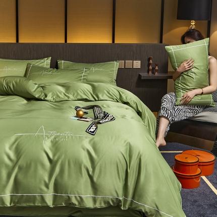 凡客 2021春夏新款60支水洗真丝绣花四件套 圣卡罗-清新绿