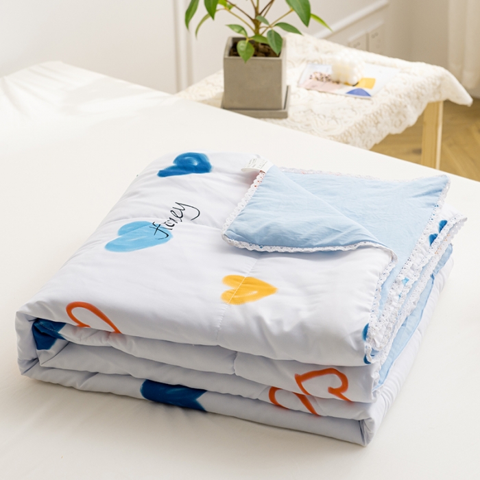 91家纺网 家纺一手货源 找家纺 慕尚 2025新款水洗棉夏被 彩虹爱心