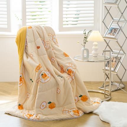 91家纺网 家纺一手货源 找家纺 慕尚 2025新款水洗棉夏被 橙子奶糖