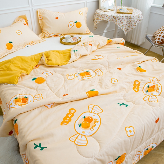 91家纺网 家纺一手货源 找家纺 慕尚 2025新款水洗棉夏被 橙子奶糖