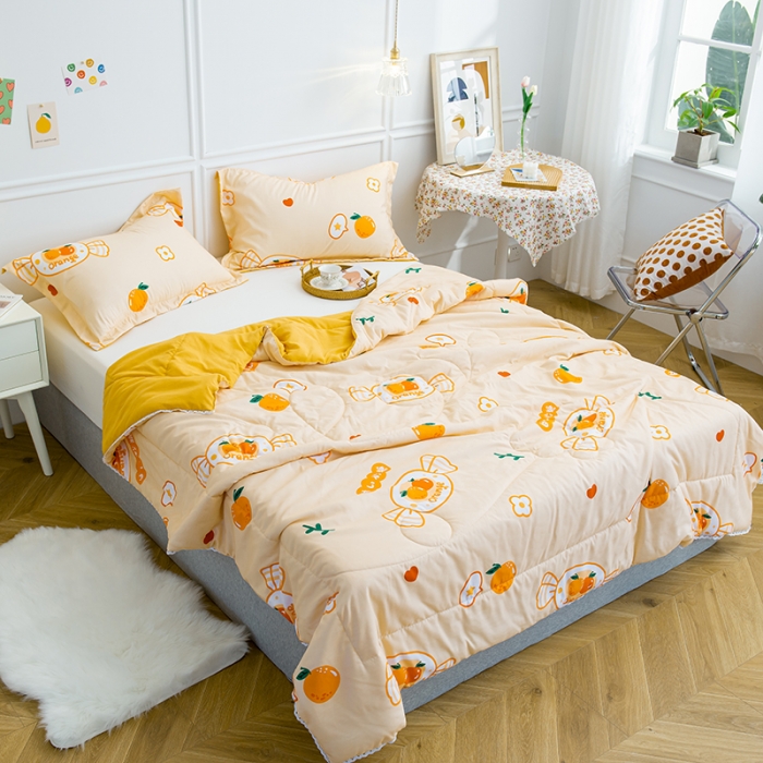 91家纺网 家纺一手货源 找家纺 慕尚 2025新款水洗棉夏被 橙子奶糖