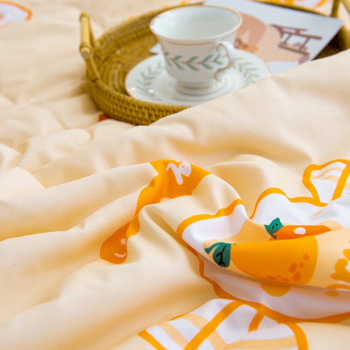 91家纺网 家纺一手货源 找家纺 慕尚 2025新款水洗棉夏被 橙子奶糖