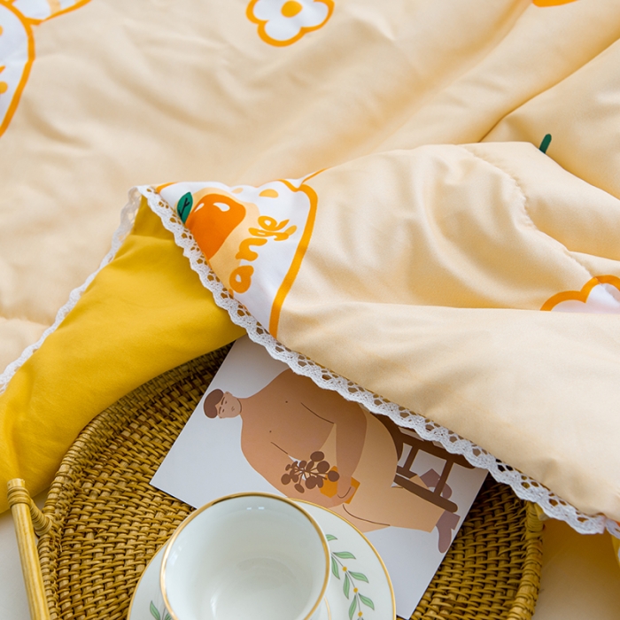 91家纺网 家纺一手货源 找家纺 慕尚 2025新款水洗棉夏被 橙子奶糖