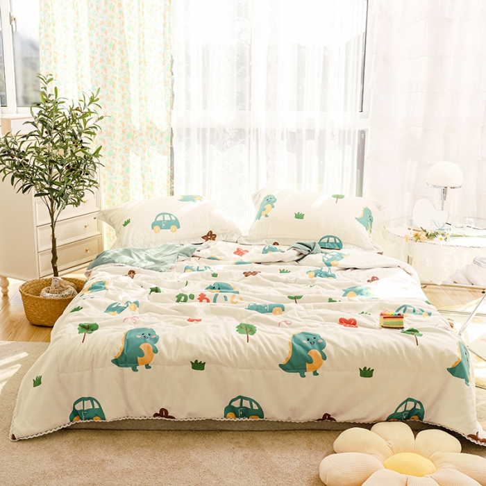 91家纺网 家纺一手货源 找家纺 慕尚 2025新款水洗棉夏被实拍图 萌萌恐龙