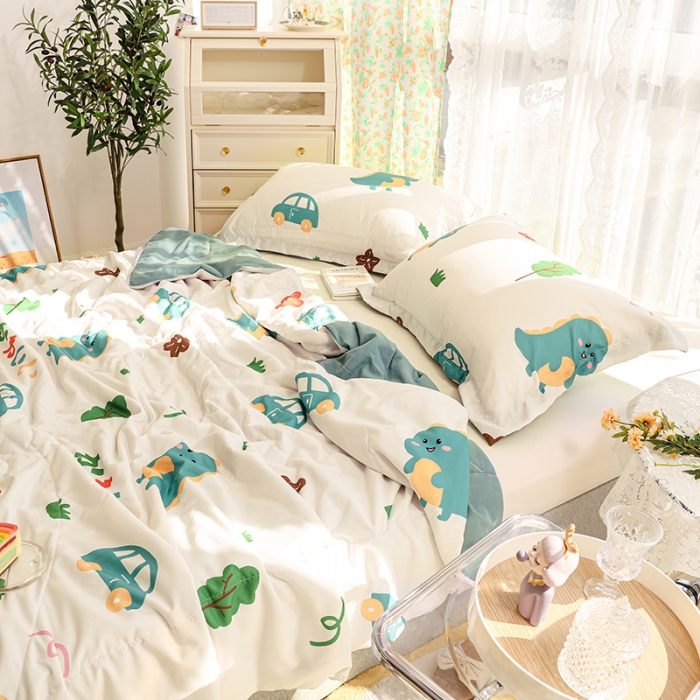 91家纺网 家纺一手货源 找家纺 慕尚 2025新款水洗棉夏被实拍图 萌萌恐龙