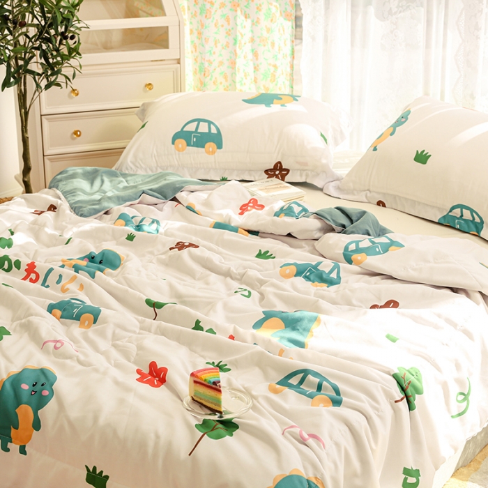 91家纺网 家纺一手货源 找家纺 慕尚 2025新款水洗棉夏被实拍图 萌萌恐龙