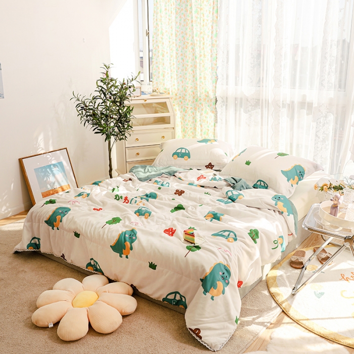 91家纺网 家纺一手货源 找家纺 慕尚 2025新款水洗棉夏被实拍图 萌萌恐龙