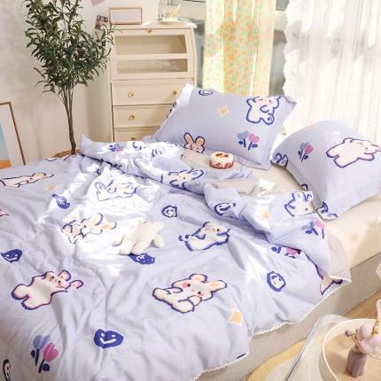 91家纺网 家纺一手货源 找家纺 慕尚 2025新款水洗棉夏被实拍图 元气小兔