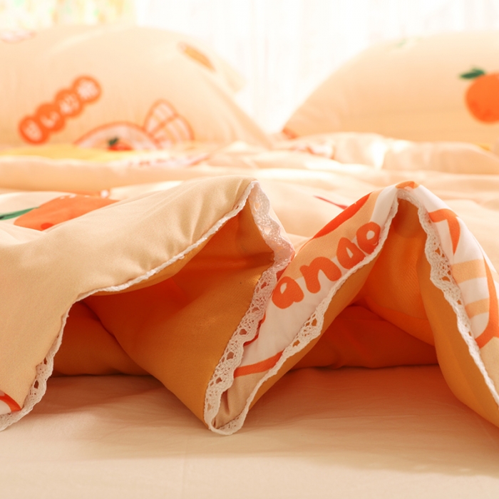 91家纺网 家纺一手货源 找家纺 慕尚 2025新款水洗棉夏被实拍图 橘子奶糖