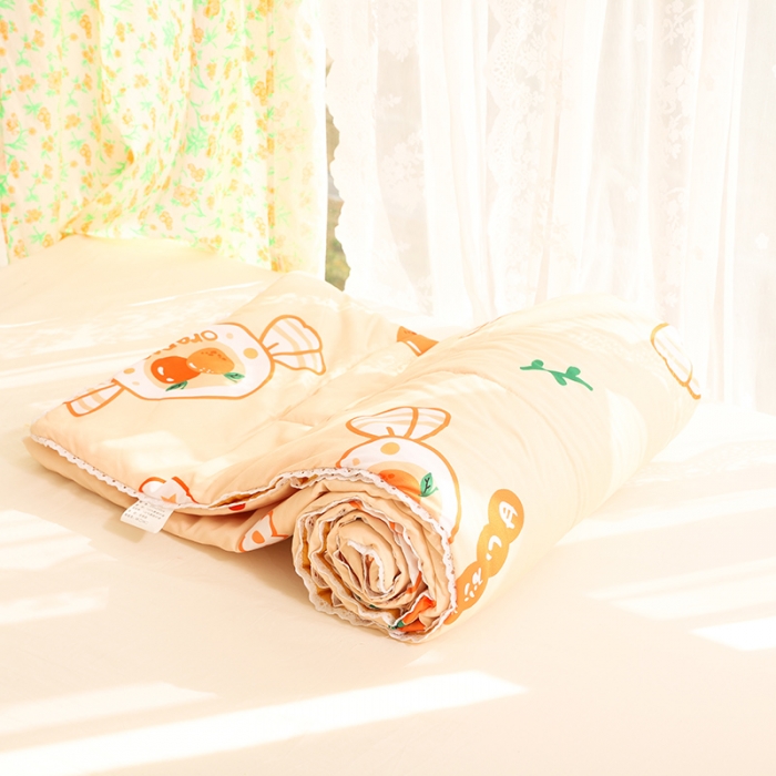 91家纺网 家纺一手货源 找家纺 慕尚 2025新款水洗棉夏被实拍图 橘子奶糖