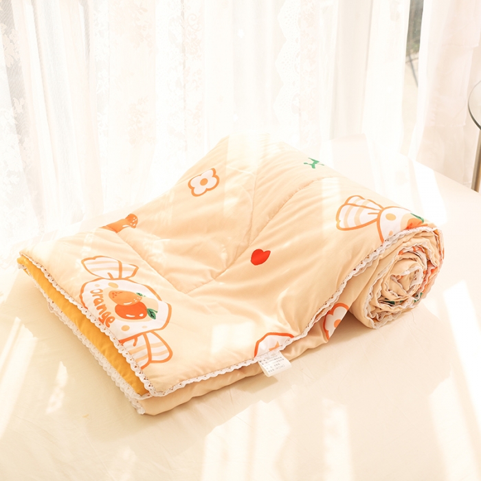 91家纺网 家纺一手货源 找家纺 慕尚 2025新款水洗棉夏被实拍图 橘子奶糖