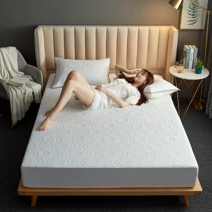 91家纺网 家纺一手货源 找家纺 花言狐语 2025新款水洗棉防水隔尿夹棉床笠 富贵花-白色