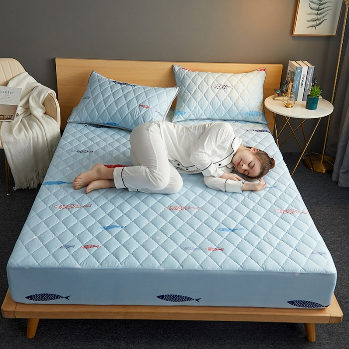 91家纺网 家纺一手货源 找家纺 花言狐语 2025新款水洗棉防水隔尿夹棉床笠 海底世界