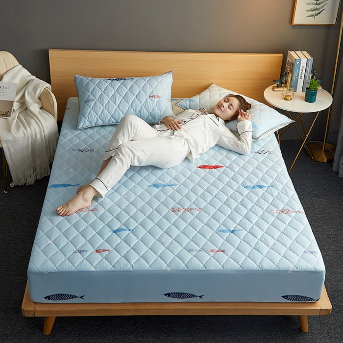 91家纺网 家纺一手货源 找家纺 花言狐语 2025新款水洗棉防水隔尿夹棉床笠 海底世界