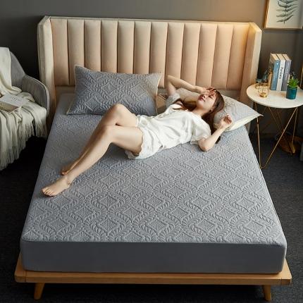 花言狐语 2025新款水洗棉防水隔尿夹棉床笠 富贵花-灰色