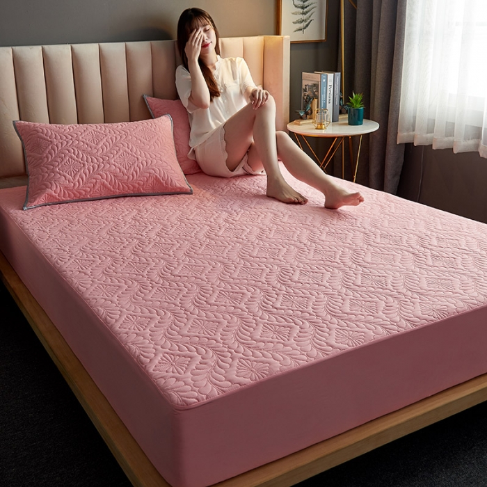 91家纺网 家纺一手货源 找家纺 花言狐语 2025新款水洗棉防水隔尿夹棉床笠 富贵花-玉色