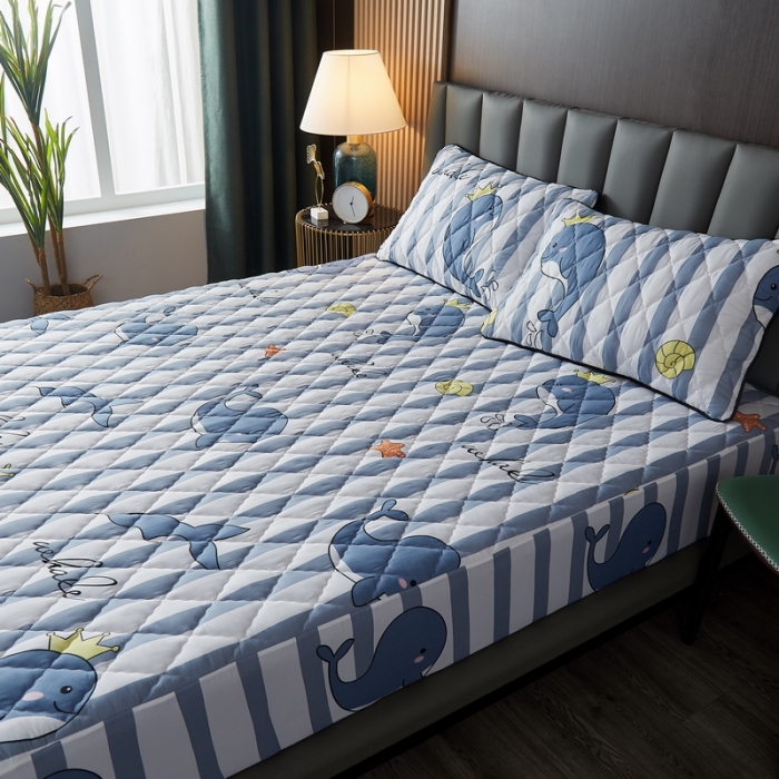 91家纺网 家纺一手货源 找家纺 花言狐语 2025新款水洗棉防水隔尿夹棉床笠 欢乐小海豚