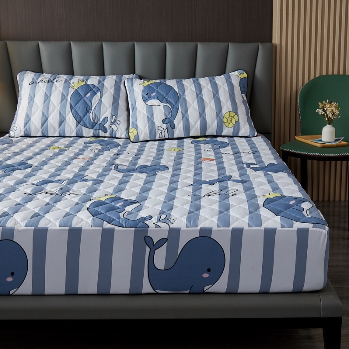 91家纺网 家纺一手货源 找家纺 花言狐语 2025新款水洗棉防水隔尿夹棉床笠 欢乐小海豚