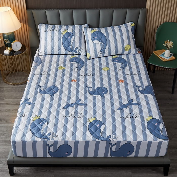 91家纺网 家纺一手货源 找家纺 花言狐语 2025新款水洗棉防水隔尿夹棉床笠 欢乐小海豚