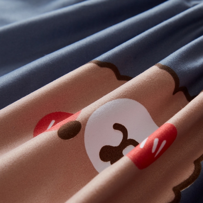 91家纺网 家纺一手货源 找家纺 花言狐语 2025新款水洗棉防水隔尿夹棉床笠 可爱小熊-灰