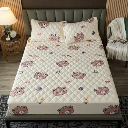 花言狐语 2025新款水洗棉防水隔尿夹棉床笠 可爱小熊-米黄