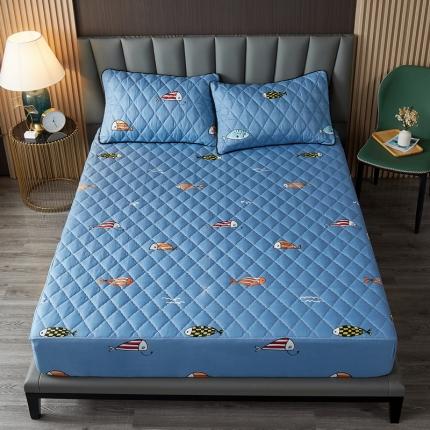 花言狐语 2025新款水洗棉防水隔尿夹棉床笠 七彩小鱼