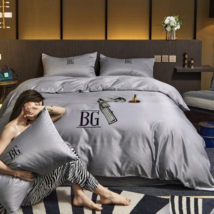 91家纺网 家纺一手货源 找家纺 凡客 2021春夏新款60支水洗真丝绣花四件套 路易斯-太空灰