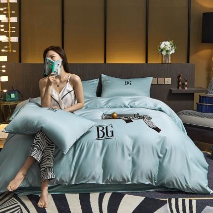 凡客 2021春夏新款60支水洗真丝绣花四件套 路易斯-天空蓝