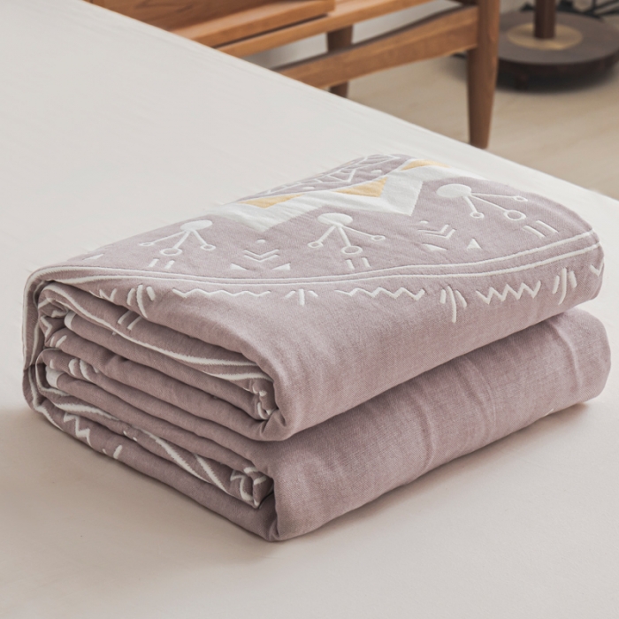 91家纺网 家纺一手货源 找家纺 朴尔 2021新款抽象风格六层纱布毛巾被系列 洛丽塔-豆沙