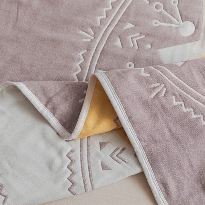 91家纺网 家纺一手货源 找家纺 朴尔 2021新款抽象风格六层纱布毛巾被系列 洛丽塔-豆沙