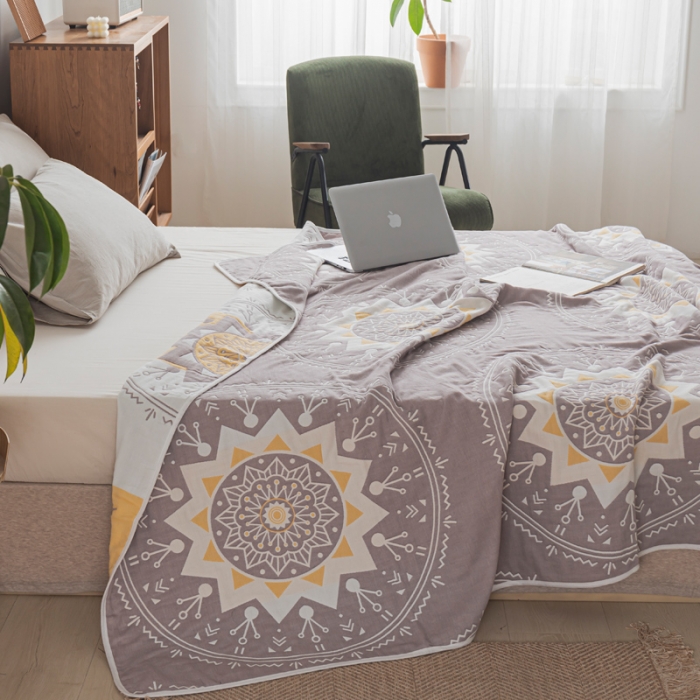 91家纺网 家纺一手货源 找家纺 朴尔 2021新款抽象风格六层纱布毛巾被系列 洛丽塔-豆沙