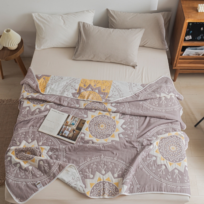 91家纺网 家纺一手货源 找家纺 朴尔 2021新款抽象风格六层纱布毛巾被系列 洛丽塔-豆沙