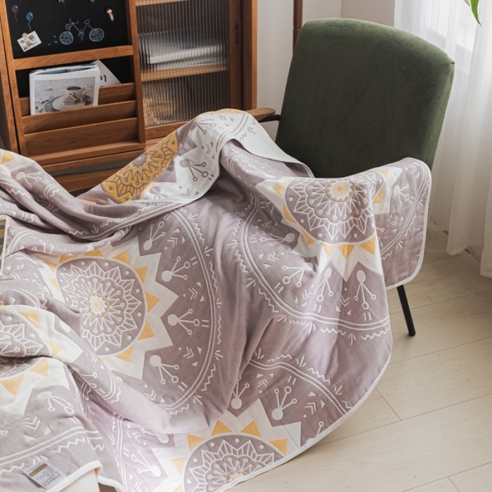 91家纺网 家纺一手货源 找家纺 朴尔 2021新款抽象风格六层纱布毛巾被系列 洛丽塔-豆沙