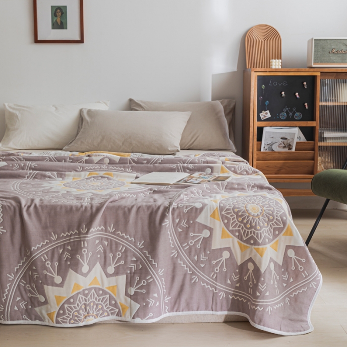 91家纺网 家纺一手货源 找家纺 朴尔 2021新款抽象风格六层纱布毛巾被系列 洛丽塔-豆沙