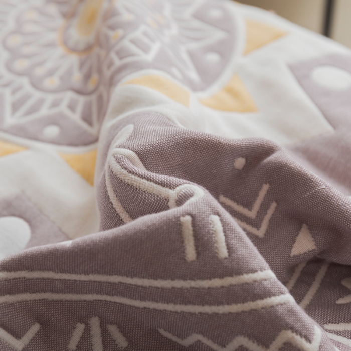 91家纺网 家纺一手货源 找家纺 朴尔 2021新款抽象风格六层纱布毛巾被系列 洛丽塔-豆沙