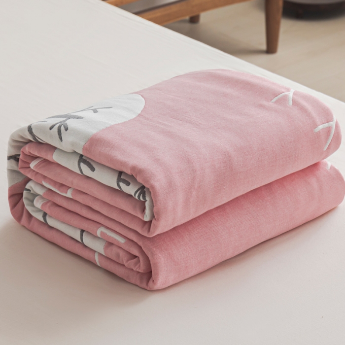 91家纺网 家纺一手货源 找家纺 朴尔 2021新款抽象风格六层纱布毛巾被系列 幸福小树-粉