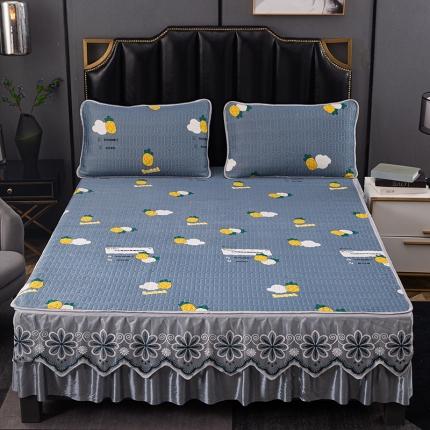 91家纺网 家纺一手货源 找家纺 纽缦家纺 2021新款凉感丝乳胶凉席可拆卸床裙款三件套 菠萝情兰