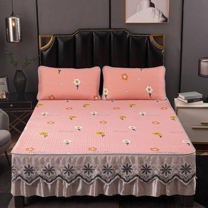 91家纺网 家纺一手货源 找家纺 纽缦家纺 2021新款凉感丝乳胶凉席可拆卸床裙款三件套 东洋之花-玉