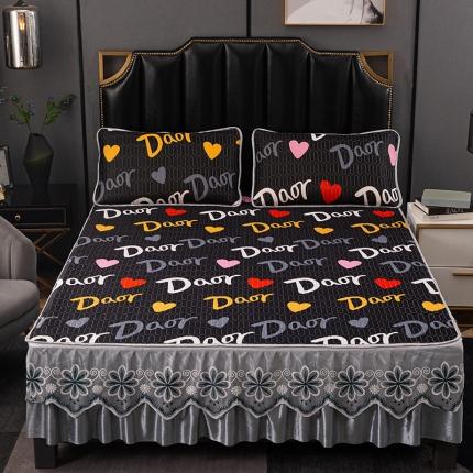 91家纺网 家纺一手货源 找家纺 （总）纽缦家纺 2021新款凉感丝乳胶凉席可拆卸床裙款三件套