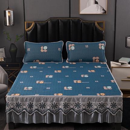 91家纺网 家纺一手货源 找家纺 （总）纽缦家纺 2021新款凉感丝乳胶凉席可拆卸床裙款三件套