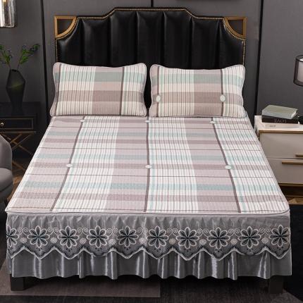 91家纺网 家纺一手货源 找家纺 纽缦家纺 2021新款凉感丝乳胶凉席可拆卸床裙款三件套 温文尔雅绿