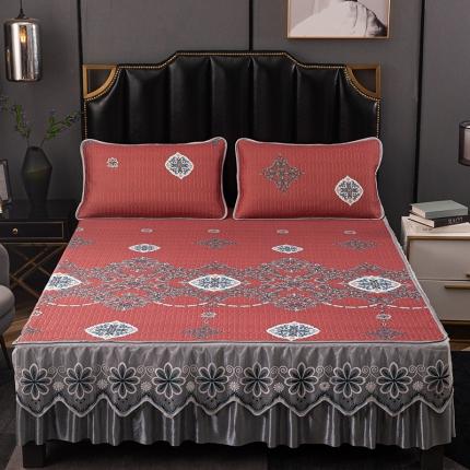 91家纺网 家纺一手货源 找家纺 （总）纽缦家纺 2021新款凉感丝乳胶凉席可拆卸床裙款三件套