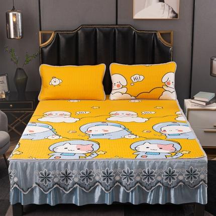 91家纺网 家纺一手货源 找家纺 （总）纽缦家纺 2021新款凉感丝乳胶凉席可拆卸床裙款三件套