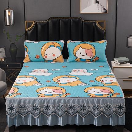 91家纺网 家纺一手货源 找家纺 （总）纽缦家纺 2021新款凉感丝乳胶凉席可拆卸床裙款三件套