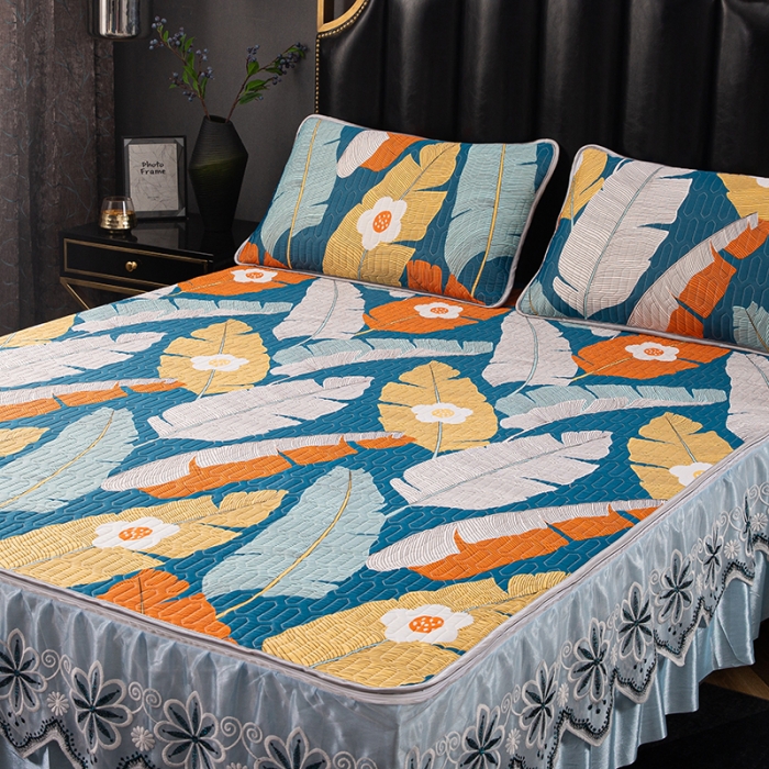 91家纺网 家纺一手货源 找家纺 （总）纽缦家纺 2021新款凉感丝乳胶凉席可拆卸床裙款三件套