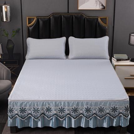 纽缦家纺 2021新款凉感丝乳胶凉席可拆卸床裙款三件套 淡天蓝