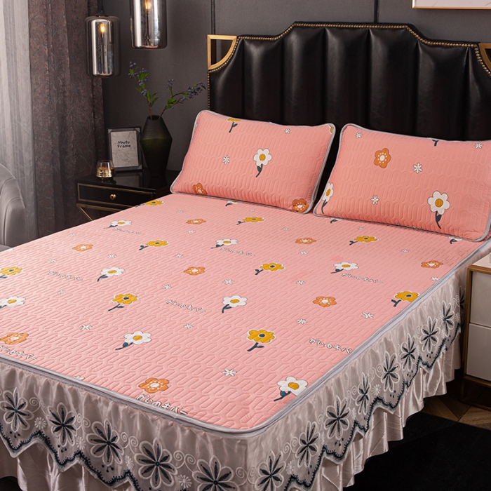 91家纺网 家纺一手货源 找家纺 纽缦家纺 2021新款凉感丝乳胶凉席可拆卸床裙款三件套 东洋之花-玉