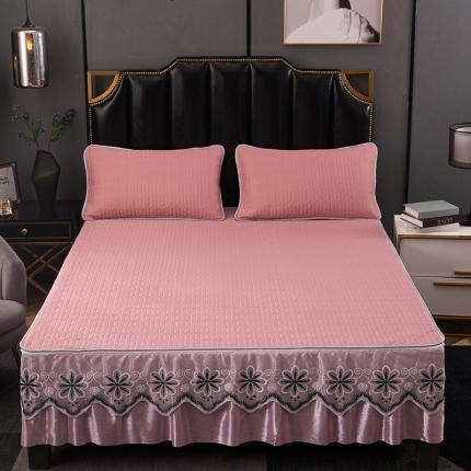 纽缦家纺 2021新款凉感丝乳胶凉席可拆卸床裙款三件套 豆沙