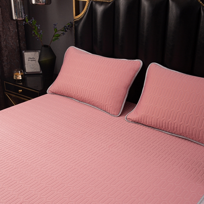 91家纺网 家纺一手货源 找家纺 纽缦家纺 2021新款凉感丝乳胶凉席可拆卸床裙款三件套 豆沙